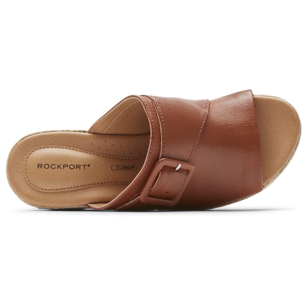 Rockport Singapore Womens Slides - Lyla Buckle Brown - CG5319706